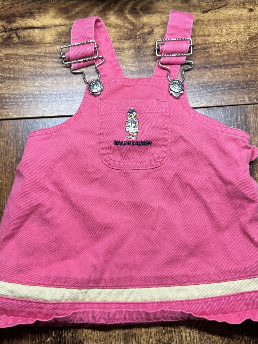 Ralph Lauren Vintage Pink & Yellow Girls Overall Dress with Yellow Trim 3-6M